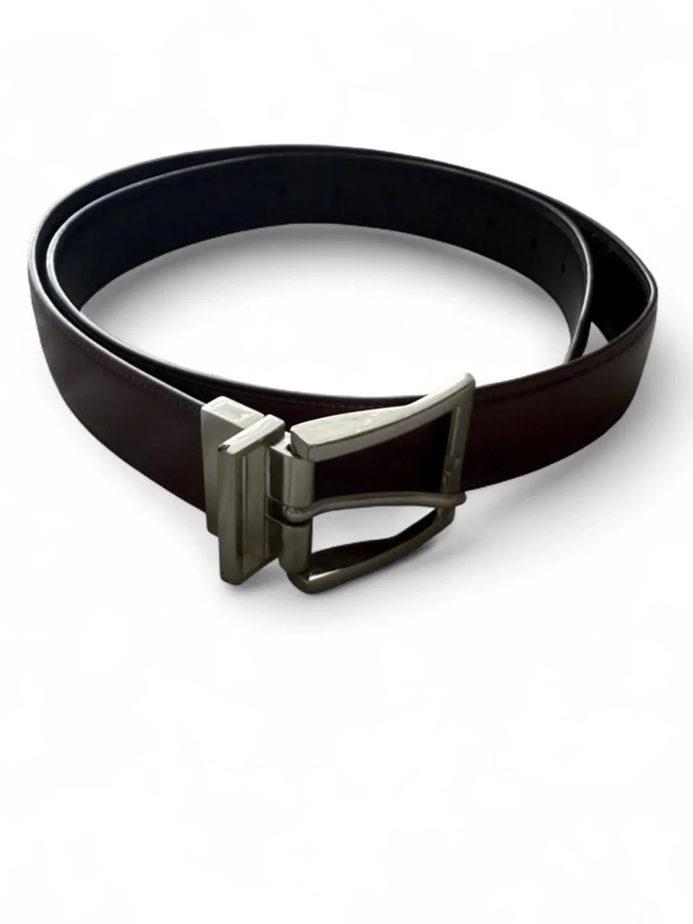 Perry Ellis Dark Brown Bonded Leather Dress Belt Men’s Size 38/95 Silver Buckle